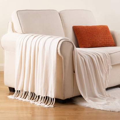 Boho Chenille Throw Blanket with Fringe 50x60 Inch – Soft Velvety Decorative Fringe Throw for Sofa Couch Bed Living Room Home Decor 17 Colors Cozy Gift for Women