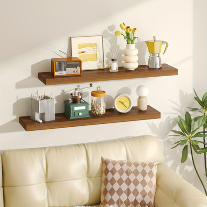 Invisible Bracket Floating Shelves 4 Pack 22 Inch Wall Mounted Wood Shelf for Bathroom Bedroom Living Room Kitchen Decor, Sturdy Wall Shelves Set with Hidden Brackets Walnut Light Brown White Black