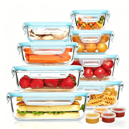 Glass Food Storage Containers Set with Lids - Airtight Meal Prep Containers, Microwave Oven Freezer Safe, BPA Free, Perfect for Lunch Salad Fruit Leftovers - 16pc or 24pc Sets