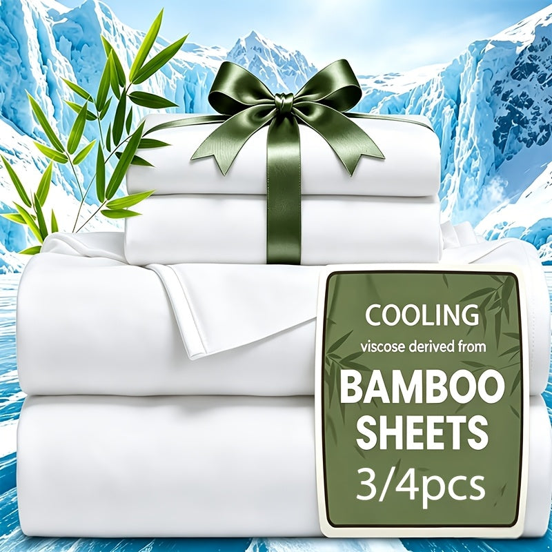 Cooling Bamboo Fiber Sheet Set Twin Full Queen King, 16-Inch Extra Deep Pocket Bed Sheets, Soft Hotel-Style Cooling Bedding for Hot Sleepers, Wrinkle & Shrink Resistant, 13 Colors, 3/4 Piece Set