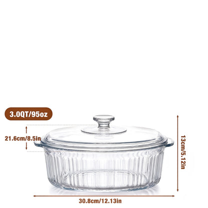 Borosilicate Glass Baking Dish with Lid – Oven Microwave Fridge Safe Oval Casserole Pan, Airtight Cover for Baking Meal Prep Grilled Fish & Serving, Dishwasher Safe Glass Bakeware 62oz / 96oz