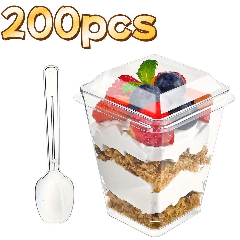 Plastic Dessert Cups with Lids & Spoons 5oz 8oz – 25 50 100 150 200 Pack Mini Pudding Cups for Party Family Gathering Camping Picnic