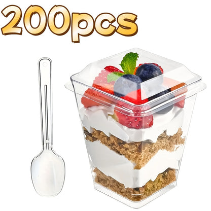 Plastic Dessert Cups with Lids & Spoons 5oz 8oz – 25 50 100 150 200 Pack Mini Pudding Cups for Party Family Gathering Camping Picnic