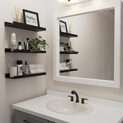 Rustic Wood Floating Shelves Wall Mounted Set 4 or 6 Pcs, Carbonized Black & White Shelf for Bathroom Bedroom Living Room Kitchen Office Plants Decor, Multi-Size Heavy Duty Wall Shelf Storage