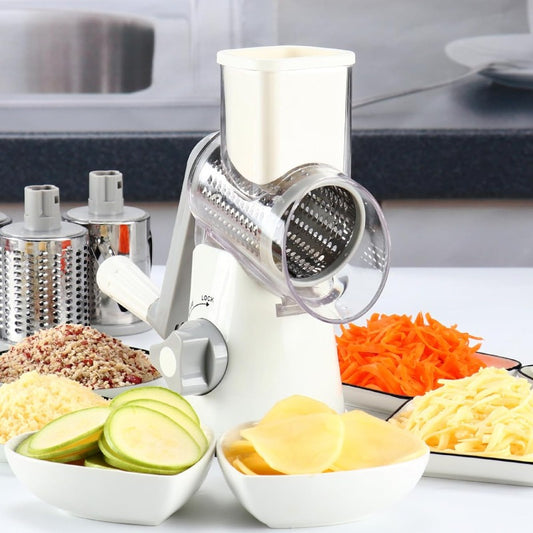 Rotary Cheese Grater Hand Crank Shredder with 3 Blades – Non-Slip Suction Base for Cheese Vegetables Nuts + Cleaning Brush