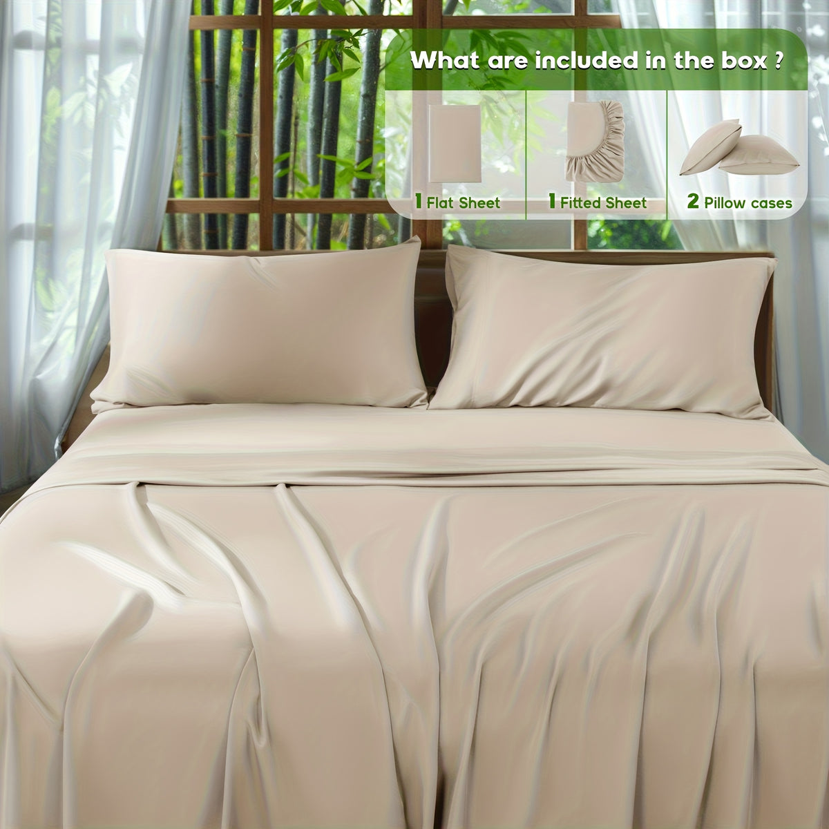 2000 Thread Count Bamboo Bed Sheets Set 4pcs Cooling Breathable Soft Hotel Luxury 16 Deep Pocket Wrinkle Shrink Resistant All Season Hot Sleepers