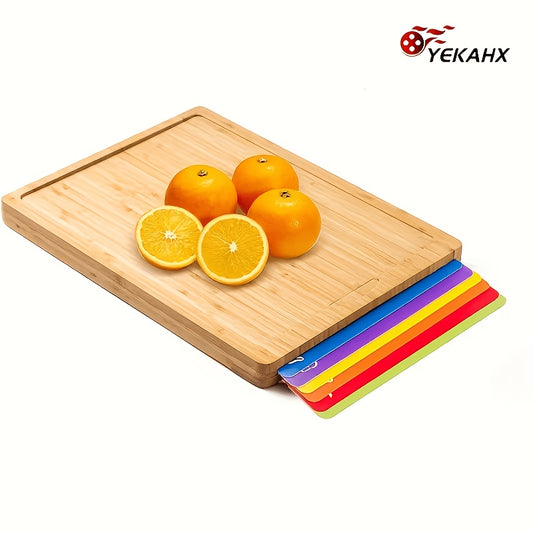 Bamboo Cutting Board Set for Kitchen, 7-Piece Chopping Board with Juice Groove for Meat Cheese Bread Vegetables Fruits, Cheese Platter Charcuterie Board, Housewarming Gift for Home Dormitory