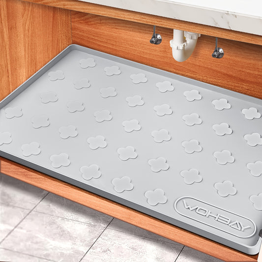 Under Sink Mat Waterproof Silicone 34" x 22" – Cabinet Liner Drip Tray for Kitchen & Bathroom, Leak Protection with Raised Edges, Holds 2 Gallons, Non-Toxic & Easy to Clean, Four-Leaf Clover Pattern