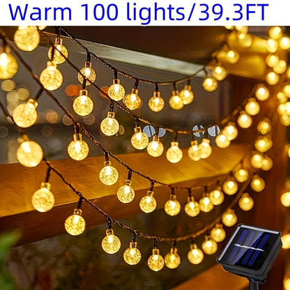 Solar String Lights Outdoor Crystal Ball 100-200 LED IP44 Waterproof Garden Patio Yard Balcony Camping Party Decor Warm White Multicolor Purple