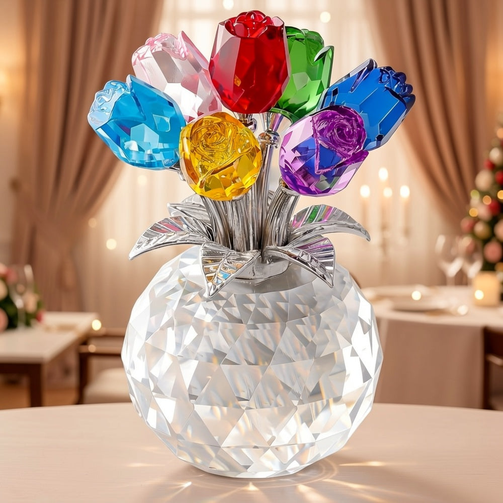 Artificial Crystal Rose Bouquet – Eternal Faux Rose Gift for Valentine's Day Mother's Day Anniversary Christmas, Colored Big Red Blue Pink Rose Decoration
