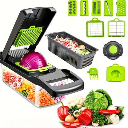 Vegetable Chopper 14-in-1 Multifunctional Food Chopper with Large Capacity Collector | Stainless Steel Blades, Egg Separator, Easy Clean, Dicer Slicer Grater for Vegetables Fruits