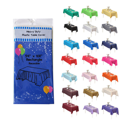 Disposable Plastic Tablecloth 12-Pack – Heavy Duty Table Cover for Parties, 84" Round & 54"x108" Rectangle, 22 Colors for Kitchen Dining Outdoor Events
