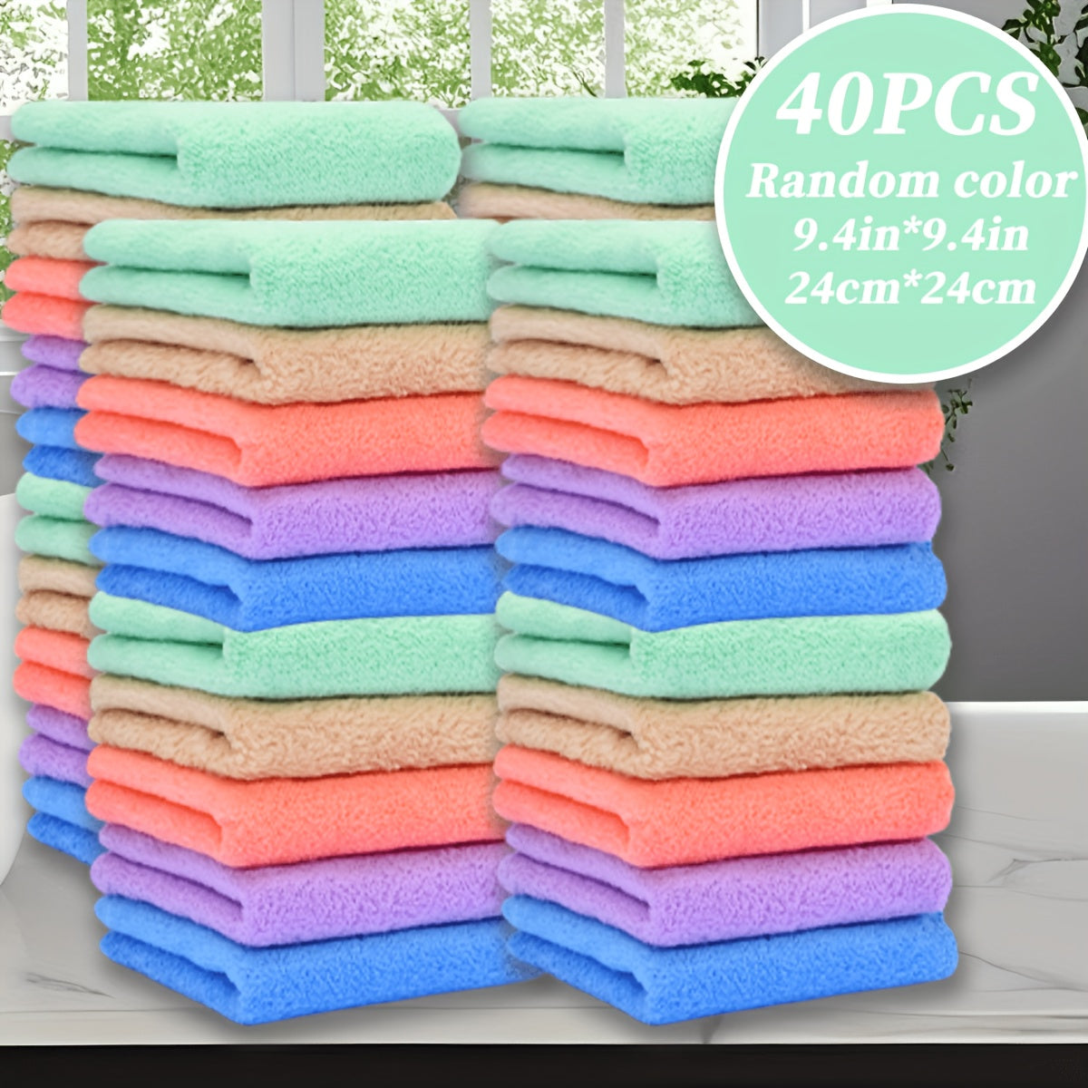 Microfiber Cleaning Cloths Set of 40 – Soft Absorbent Household Cleaning Rags 9.4x9.4 Inch, Multi-Purpose Kitchen & Home Cleaning Towels, Solid & Stripe Styles, Random Colors