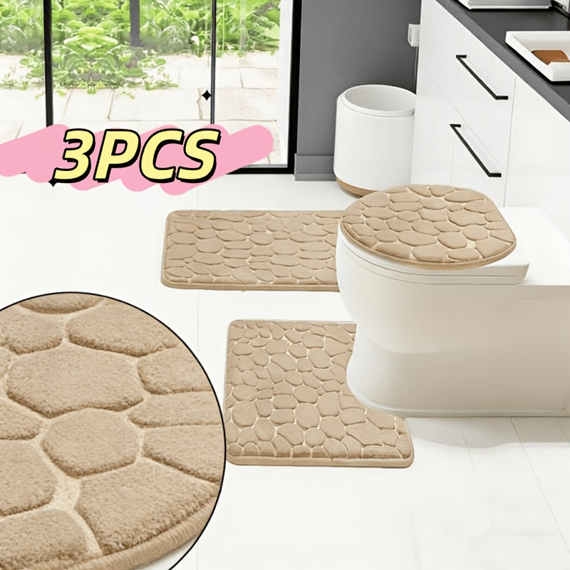 Memory Foam Bathroom Rug Set 5-Piece - Plush Non-Slip Super Absorbent Bath Mats for Sink Bathtub Shower Toilet, Machine Washable Quick-Dry Luxury Soft Sponge Bath Rug Set Black Gray Pink Khaki
