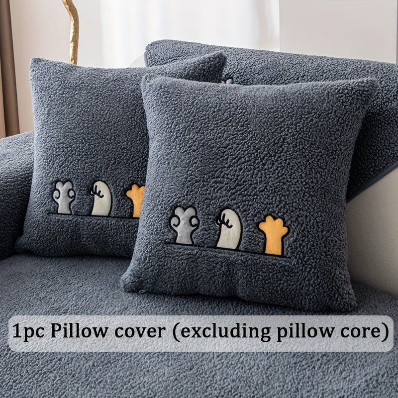 Sofa Cover Plush Shearling Non-Slip Pet-Friendly – Thick Couch Protector with Animal Bone Embroidery for 2 3 4 Seater, Soft Warm Slipcover for Living Room Bedroom Office in Dark Gray Off White Coffee Black
