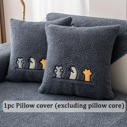 Sofa Cover Plush Shearling Non-Slip Pet-Friendly – Thick Couch Protector with Animal Bone Embroidery for 2 3 4 Seater, Soft Warm Slipcover for Living Room Bedroom Office in Dark Gray Off White Coffee Black