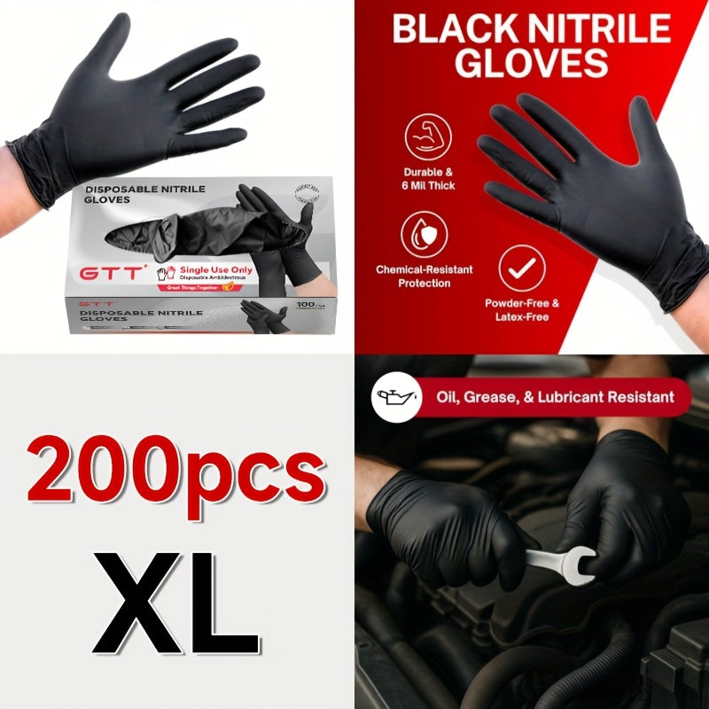 Black Nitrile Disposable Gloves 200 Count – 6 Mil Heavy Duty, Latex-Free, Powder-Free, Chemical Resistant, Flexible Form-Fitting Gloves for Cleaning, Cooking, Automotive & Maintenance, Sizes S-XL