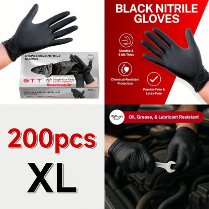 Black Nitrile Disposable Gloves 200 Count – 6 Mil Heavy Duty, Latex-Free, Powder-Free, Chemical Resistant, Flexible Form-Fitting Gloves for Cleaning, Cooking, Automotive & Maintenance, Sizes S-XL
