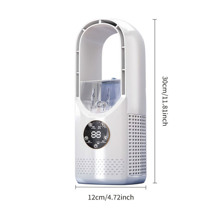Desktop Bladeless Fan USB Powered – Water Mist Cooling Tower Fan with Remote Control, Touch Screen, 7-Color LED Light, Timer & Auto Shutdown, Portable for Office Home Travel Camping, Blue or White