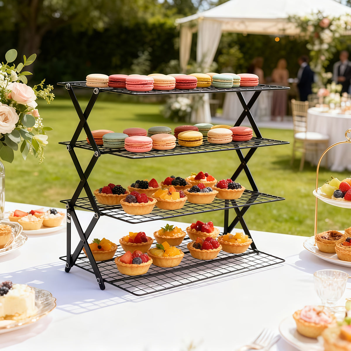 Collapsible Baking Cooling Rack 3 or 4 Tier – Stackable Metal Wire Rack for Baking Trays with Adjustable Settings, Baking Tools Set & Camping Grill for Cooking, Cooling & Cake Drying