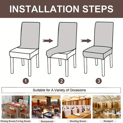 Chair Covers for Dining Room Set of 4 & 6 - Stretch Polar Fleece Jacquard Slipcovers with Elastic Band, Machine Washable Removable Seat Covers for Kitchen Dining Chairs, Multiple Colors