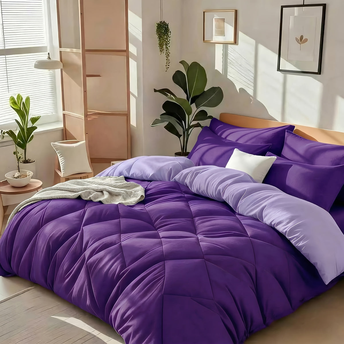 Cooling Comforter Set Queen King Twin - Lightweight Breathable Microfiber Fluffy Bedding with Rhombus Grid, Soft All Season Comforter with Pillowcases, 20 Colors Available