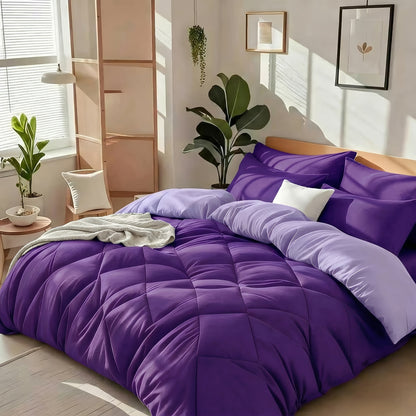 Cooling Comforter Set Queen King Twin - Lightweight Breathable Microfiber Fluffy Bedding with Rhombus Grid, Soft All Season Comforter with Pillowcases, 20 Colors Available