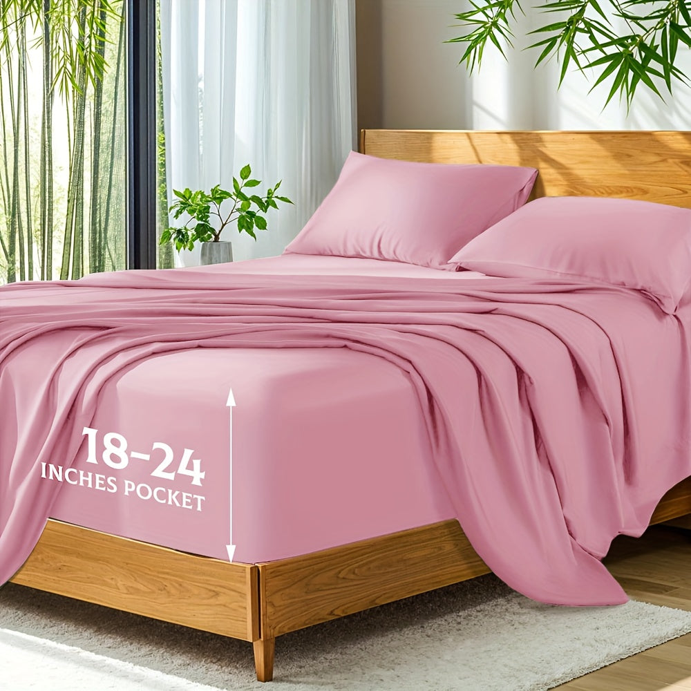 Bamboo Bed Sheets Cooling Twin Full Queen King Size for Hot Sleepers, Breathable Moisture Wicking Soft Bamboo Bedding Set Deep Pocket, Hotel Luxury Sheets 13 Colors Black White Gray Beige