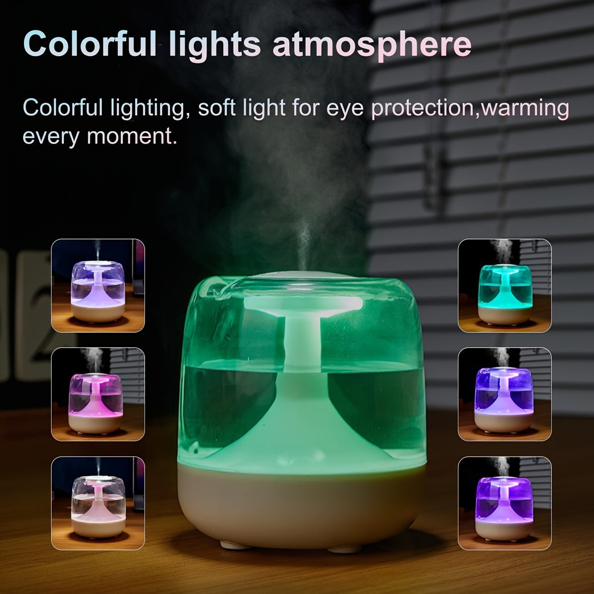 Cool Mist Humidifier with 7-Color Night Light – USB Powered, Ultra-Quiet 26dB, Dual Mist Modes, 24-Hour Runtime, Visible Water Tank for Bedroom, Living Room & Office