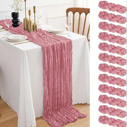 Cheesecloth Table Runner 10ft, Set of 12 Boho Gauze Table Runners 21.3x120 Inch – Rustic Romantic Bulk Cheese Cloth Roll for Wedding, Bridal Shower, Birthday Party & Dining Table Decor, 16 Colors