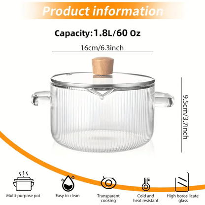 Borosilicate Glass Pot Stovetop Safe Dishwasher Safe Heat Resistant Glass Saucepan - Small Large for Soup Milk Baby Food Noodles Tea - Home Kitchen Restaurant Use Clear Glass Cookware