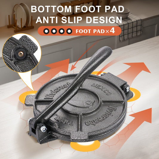 Tortilla Press 7.5 Inch, Cast Iron Tortilla Maker with Dough Press & Quesadilla Maker, Heavy Duty Flour Tortilla Press Roti Maker for Homemade Tortillas