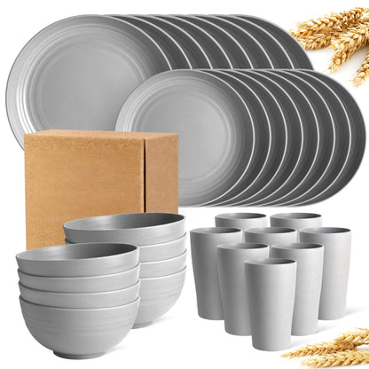 Wheat Straw Dinnerware Set Unbreakable Multicolor – 4 / 16 / 32 Piece Lightweight Dish Set with Dinner Plate, Dessert Plate, Bowl & Cup | Dishwasher Safe, Perfect for Camping, Everyday Use & Gifts | Home Viaco