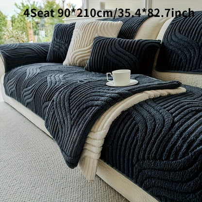 Velvet Plush Sofa Cover Non-Slip Luxury Modern Couch Slipcover – Pet-Proof Breathable Furniture Protector for Living Room Bedroom Office, 2 3 4 Seater