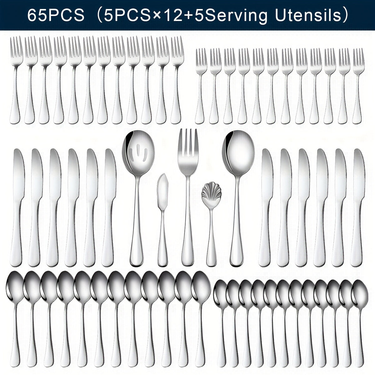 Stainless Steel Silverware Set Flatware Set with Forks Spoons Knives - Mirror Polished Cutlery Set Service for 4, 6 or 12 - Modern Dishwasher Safe Flatware for Kitchen, Dining, Party, Restaurant