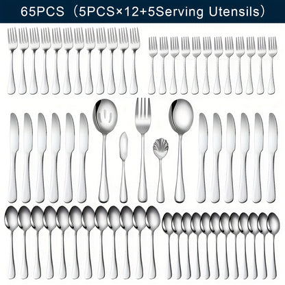 Stainless Steel Silverware Set Flatware Set with Forks Spoons Knives - Mirror Polished Cutlery Set Service for 4, 6 or 12 - Modern Dishwasher Safe Flatware for Kitchen, Dining, Party, Restaurant