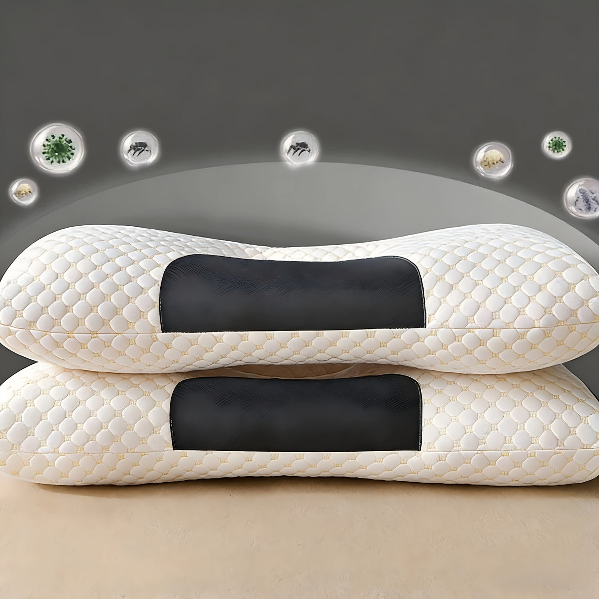 Neck Support Pillow Ergonomic Soft Massage Set of 2 or 4 – Deep Sleep Cervical Pillow with Removable Washable Cover, Shape-Retaining High-Quality Fill for Back Side Stomach Sleepers, Dorm & Home