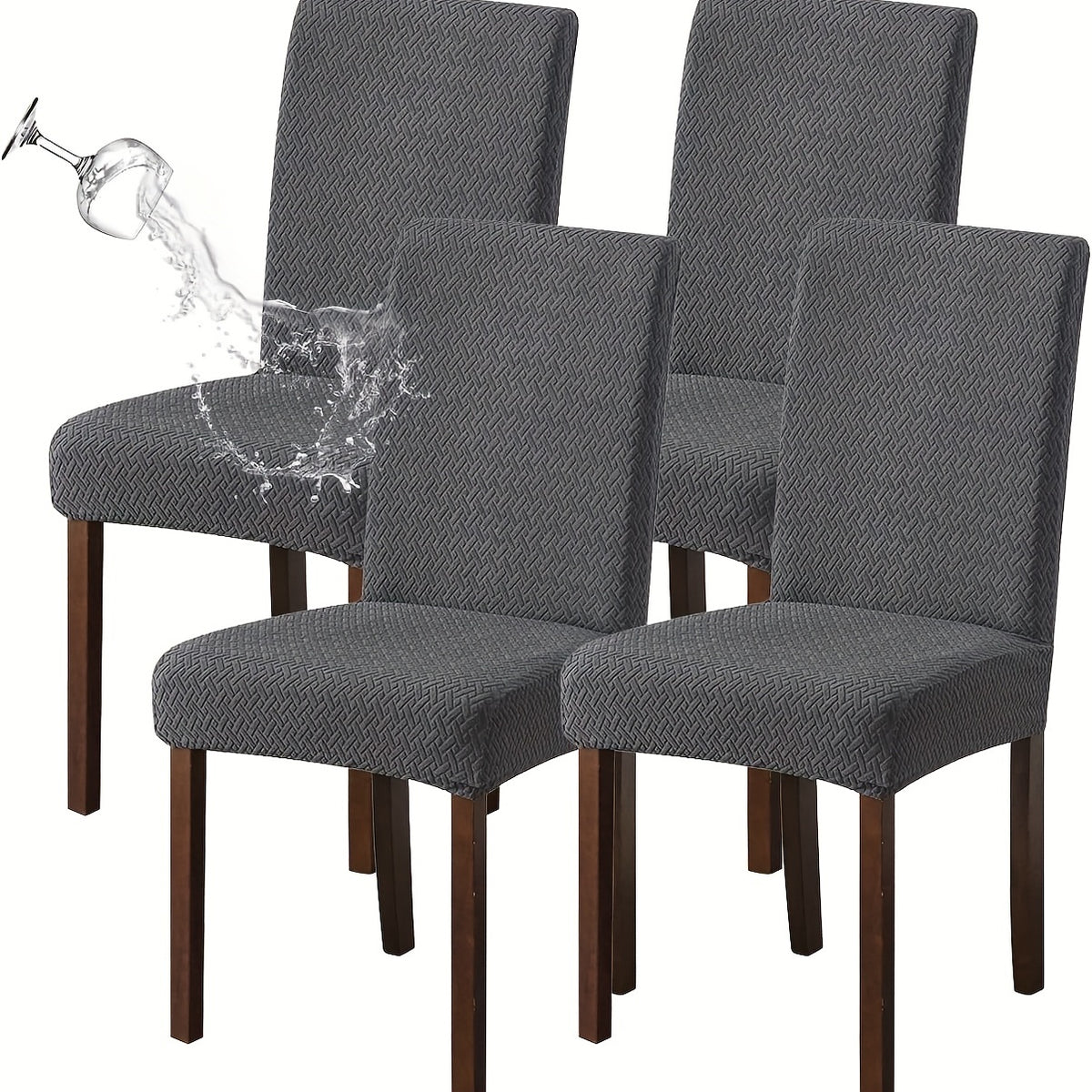 Chair Covers for Dining Room Set of 4 & 6 - Stretch Polar Fleece Jacquard Slipcovers with Elastic Band, Machine Washable Removable Seat Covers for Kitchen Dining Chairs, Multiple Colors