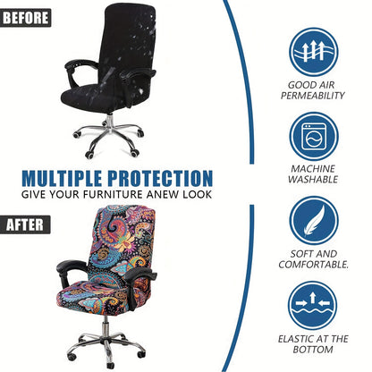 Stretch Printed Office Chair Cover | Universal Spandex Desk Chair Slipcover with Zipper | Removable Washable Anti-Dust Chair Protector, Multiple Colors