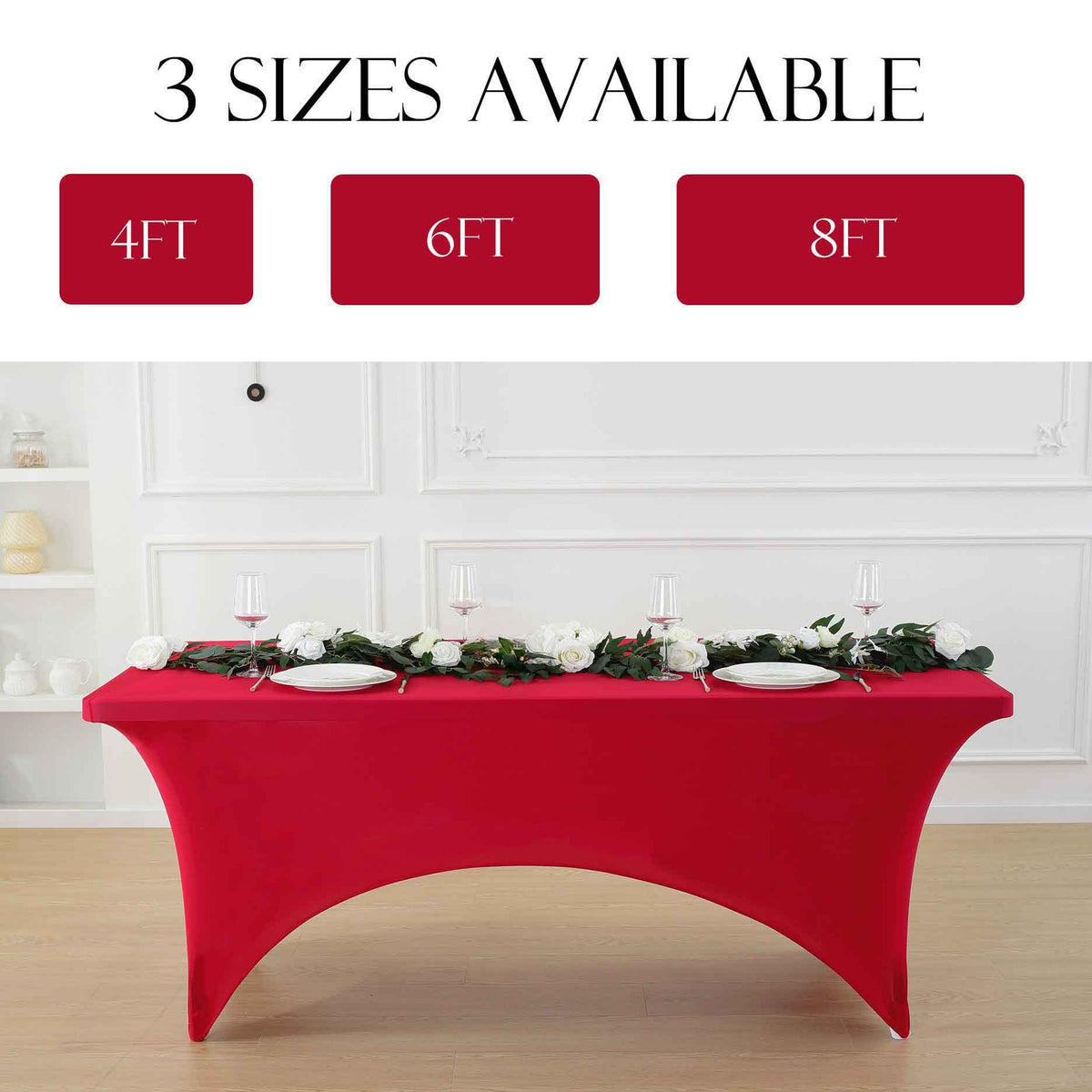 Spandex Tablecloth Fitted Stretch Table Cover 4ft 6ft 8ft - Wrinkle-Free Rectangle Table Cloth for Wedding, Party, Event, Banquet - 2-Pack Multi-Color Options White Black Navy Blue Pink