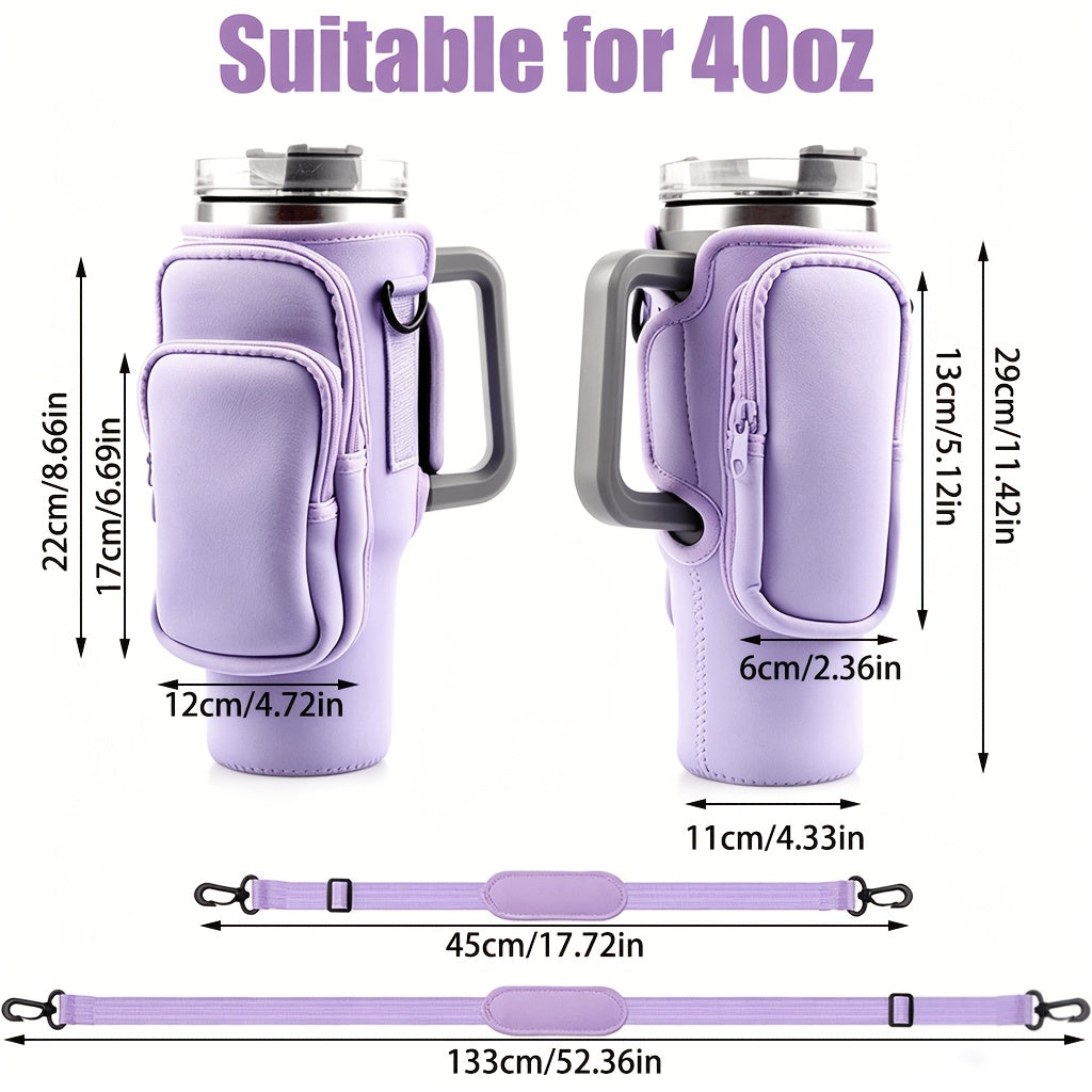 Water Bottle Carrier Bag with Phone Pocket – Adjustable Pouch Holder for 40oz Stanley Tumbler & Stainless Steel Mugs, Hands-Free Crossbody Bottle Sling for Men & Women, Perfect Gift Accessory