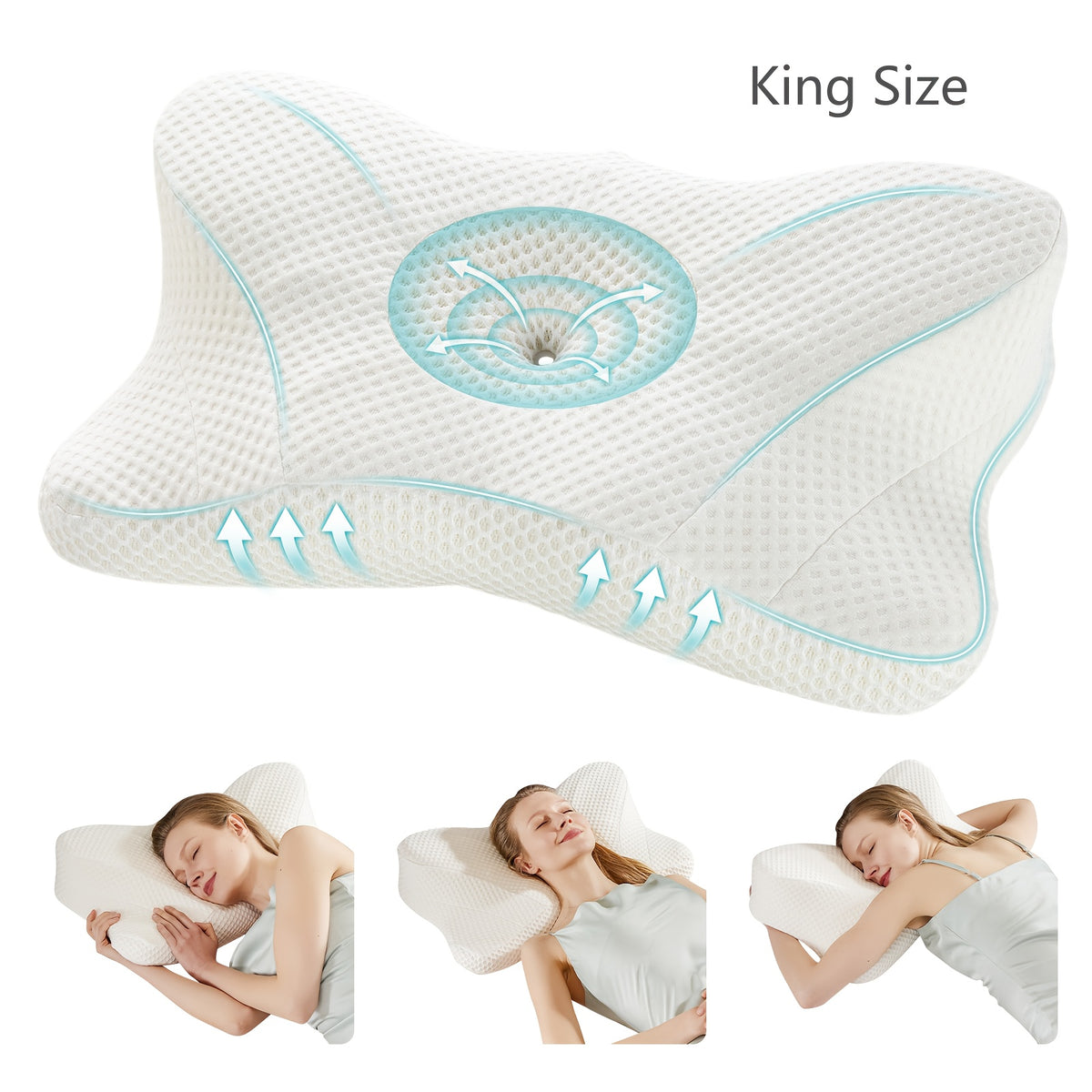 Cervical Neck Pillow Memory Foam Ergonomic Contour for Side Back Stomach Sleepers - Orthopedic Neck Support with Cooling Pillowcase, Grey White King Standard 2-Pack