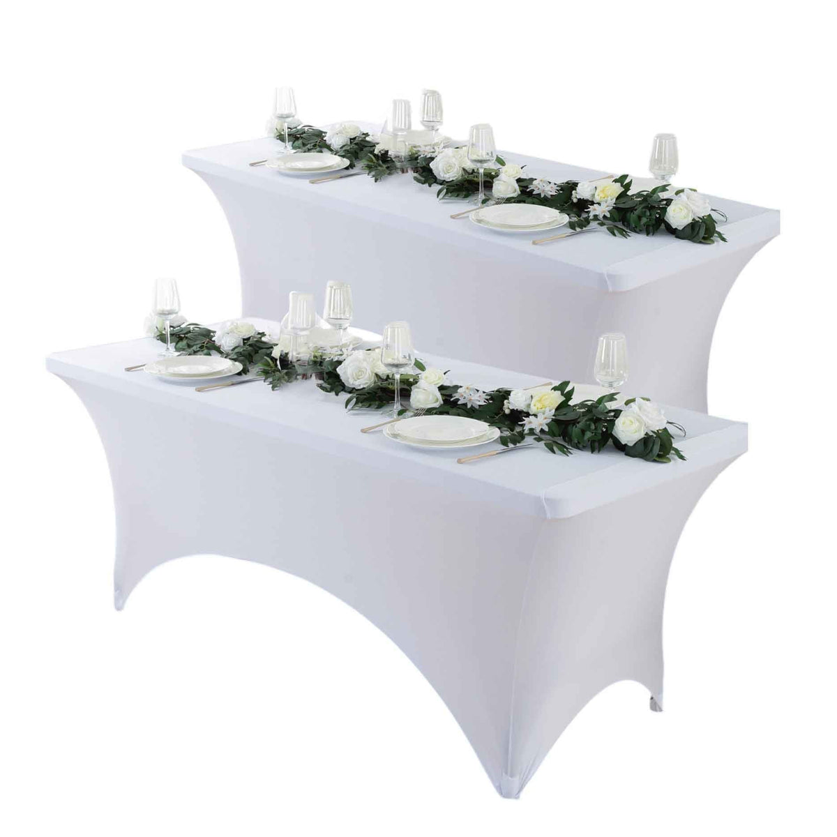 Spandex Tablecloth Fitted Stretch Table Cover 4ft 6ft 8ft - Wrinkle-Free Rectangle Table Cloth for Wedding, Party, Event, Banquet - 2-Pack Multi-Color Options White Black Navy Blue Pink