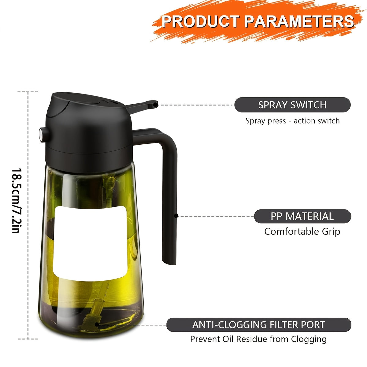 Olive Oil Dispenser Bottle Set of 2 - 16oz 480ml Borosilicate Glass Oil Bottle with Drizzle & Spray Function, Light-Blocking Dark Green & Clear Glass for Kitchen Cooking Salad Dressing