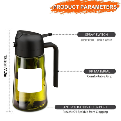 Olive Oil Dispenser Bottle Set of 2 - 16oz 480ml Borosilicate Glass Oil Bottle with Drizzle & Spray Function, Light-Blocking Dark Green & Clear Glass for Kitchen Cooking Salad Dressing