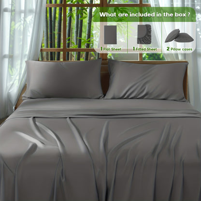 2000 Thread Count Bamboo Bed Sheets Set 4pcs Cooling Breathable Soft Hotel Luxury 16 Deep Pocket Wrinkle Shrink Resistant All Season Hot Sleepers