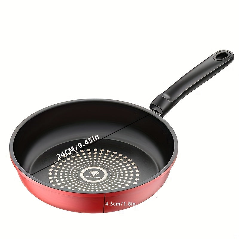 Non-Stick Frying Pan 9.45 Inch Cast Iron Skillet with Lid – Healthy Powder-Coated Cookware for Gas & Electric Stove, Perfect for Eggs, Steak & Pancakes | Red