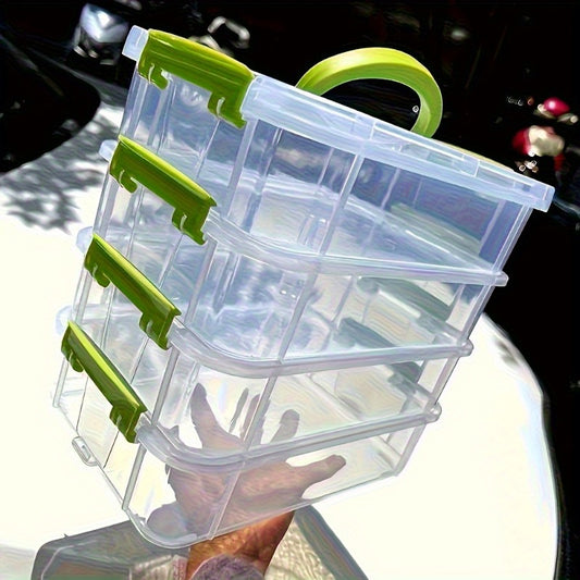 Stackable Transparent Storage Box with Lid & Handle, 4-Layer Compartment Drawer Organizer for Hair Accessories Jewelry Stationery, Clear Plastic Desktop Organizer for Home Office