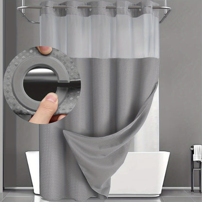 Hookless Shower Curtain with Snap Liner – Waffle Texture Double Layer Panels, No Hooks Required, Hand Washable Curtain & Liner Set for Home Hotel Bathroom, 74x71 Inch, Grey White Black Matcha