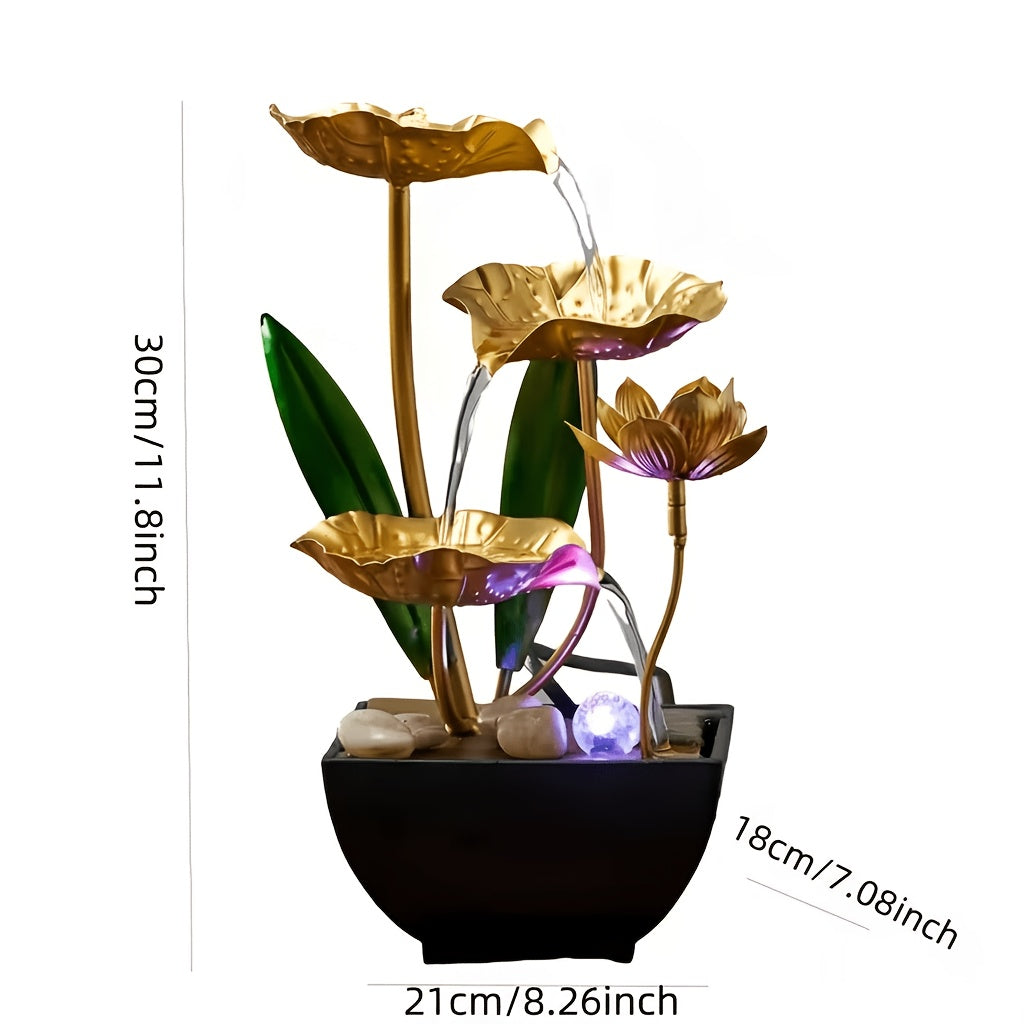 Indoor LED Table Fountain with Waterfall – Tabletop Water Fountain for Home Decor, Relaxation & Meditation, Zen Desk Fountain with LED Light, Lotus & Waterfall Design, Perfect Christmas Gift